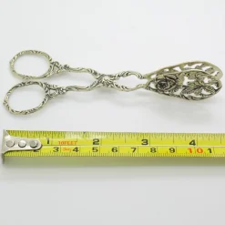 Vintage Italian Handmade Genuine Silver Decorative Sugar Cube Tonges with Rose Flower Motif, 1970s
