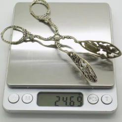 Vintage Italian Handmade Genuine Silver Decorative Sugar Cube Tonges with Rose Flower Motif, 1970s