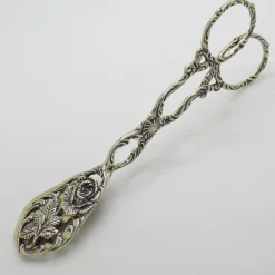 Vintage Italian Handmade Genuine Silver Decorative Sugar Cube Tonges with Rose Flower Motif, 1970s
