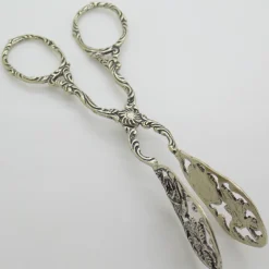 Vintage Italian Handmade Genuine Silver Decorative Sugar Cube Tonges with Rose Flower Motif, 1970s