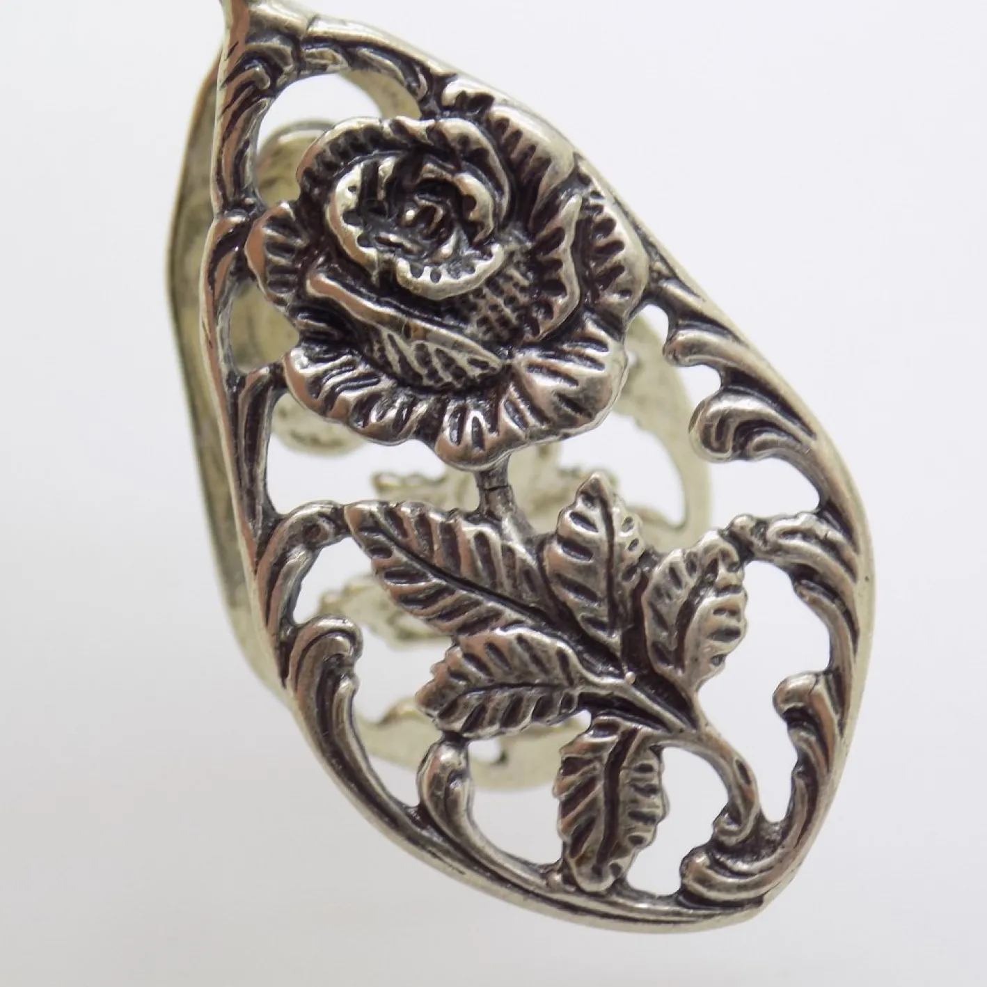 Vintage Italian Handmade Genuine Silver Decorative Sugar Cube Tonges with Rose Flower Motif, 1970s