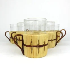 Vintage Jena Glas Teetassen aus Rattan von Schott Mainz, 1960er, 6er Set