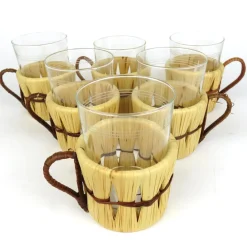 Vintage Jena Glas Teetassen aus Rattan von Schott Mainz, 1960er, 6er Set