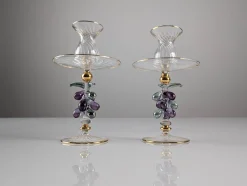 Vintage Kerzenhalter aus Venezianischem Glas & Gold, 1950er, 2er Set