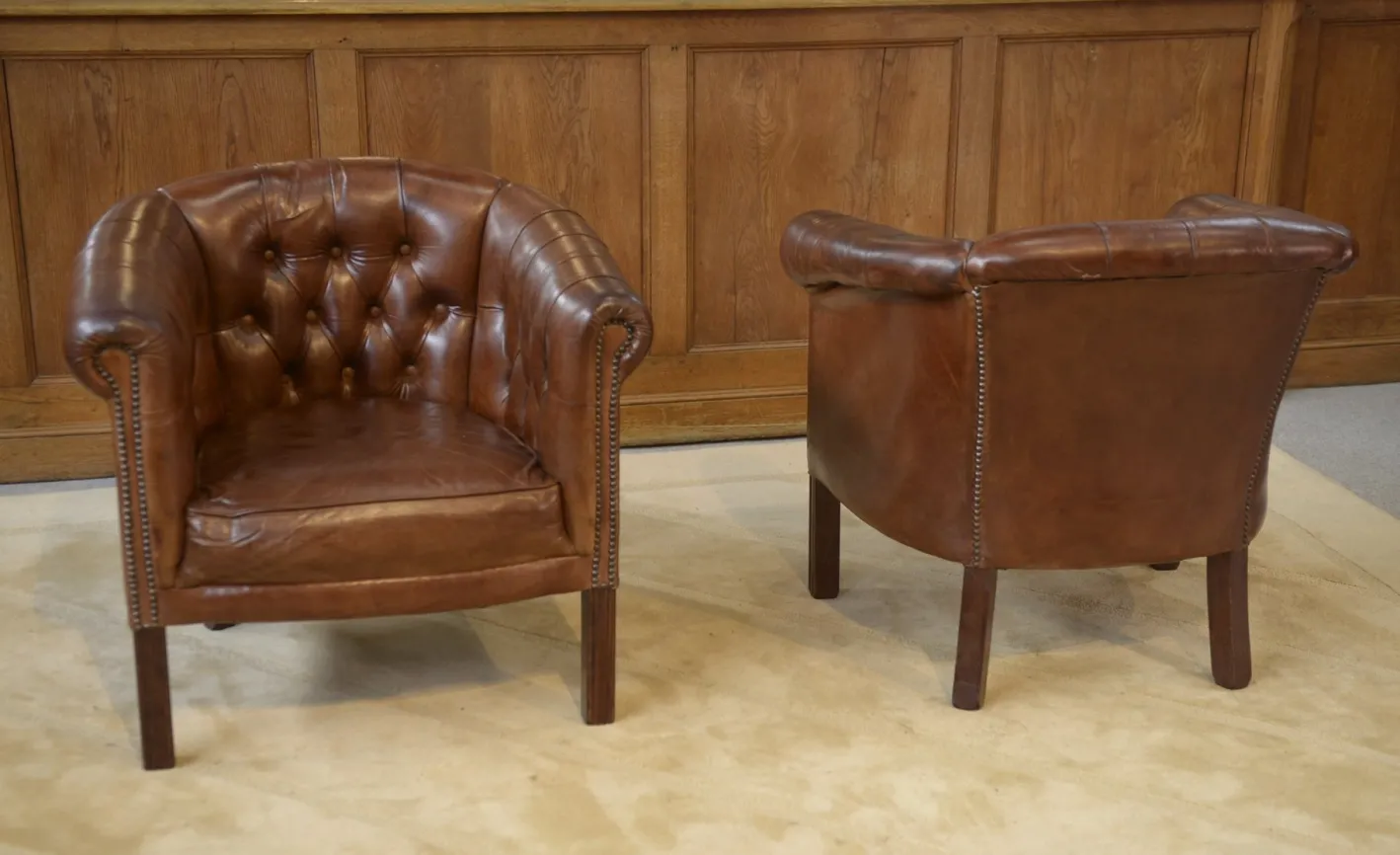 Vintage Klubsessel mit Lederbezug, 1990er, 2er Set