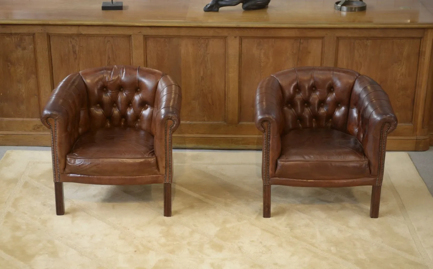 Vintage Klubsessel mit Lederbezug, 1990er, 2er Set