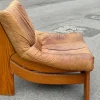 Vintage Ledersessel aus Kiefernholz von Maison Regain, 1970er