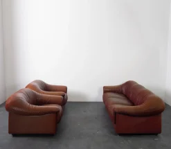 Vintage Ledersofa & Stühle, 1970er, 3er Set