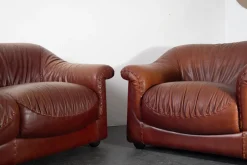 Vintage Ledersofa & Stühle, 1970er, 3er Set