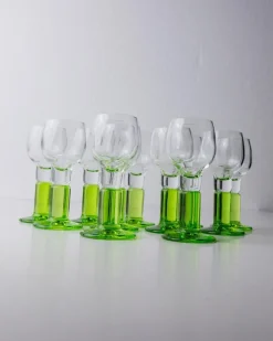 Vintage Limoncello Gläser mit Limettengrünen Stielen von Bormioli, Italien, 1980er, 11er Set