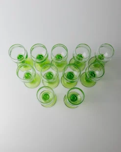 Vintage Limoncello Gläser mit Limettengrünen Stielen von Bormioli, Italien, 1980er, 11er Set