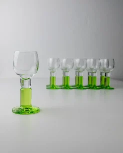 Vintage Limoncello Gläser mit Limettengrünen Stielen von Bormioli, Italien, 1980er, 11er Set