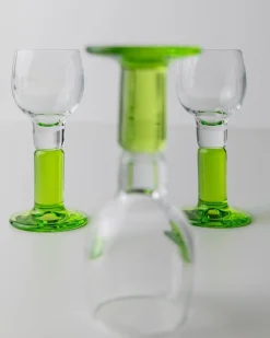 Vintage Limoncello Gläser mit Limettengrünen Stielen von Bormioli, Italien, 1980er, 11er Set