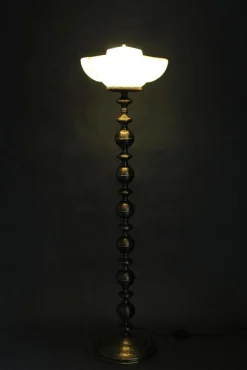 Vintage Messing Stehlampe mit Glasschirm, 1940er