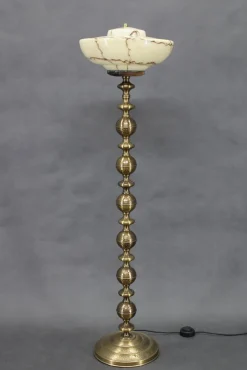 Vintage Messing Stehlampe mit Glasschirm, 1940er