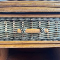 Vintage Nachttisch aus Bambus & Korbgeflecht mit Schublade