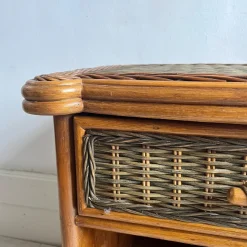 Vintage Nachttisch aus Bambus & Korbgeflecht mit Schublade