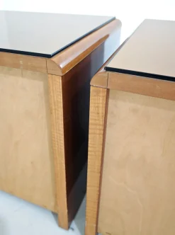 Vintage Nachttische aus Holz & bronziertem Spiegelglas, 1970er, 2er Set