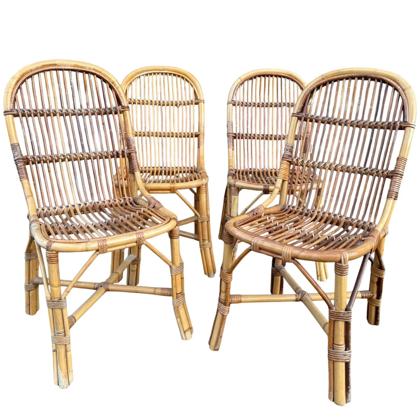 Vintage Rattan Stühle, 1960er, 4er Set