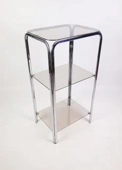 Vintage Regalsystem aus Chrom mit Glasböden, 1970er