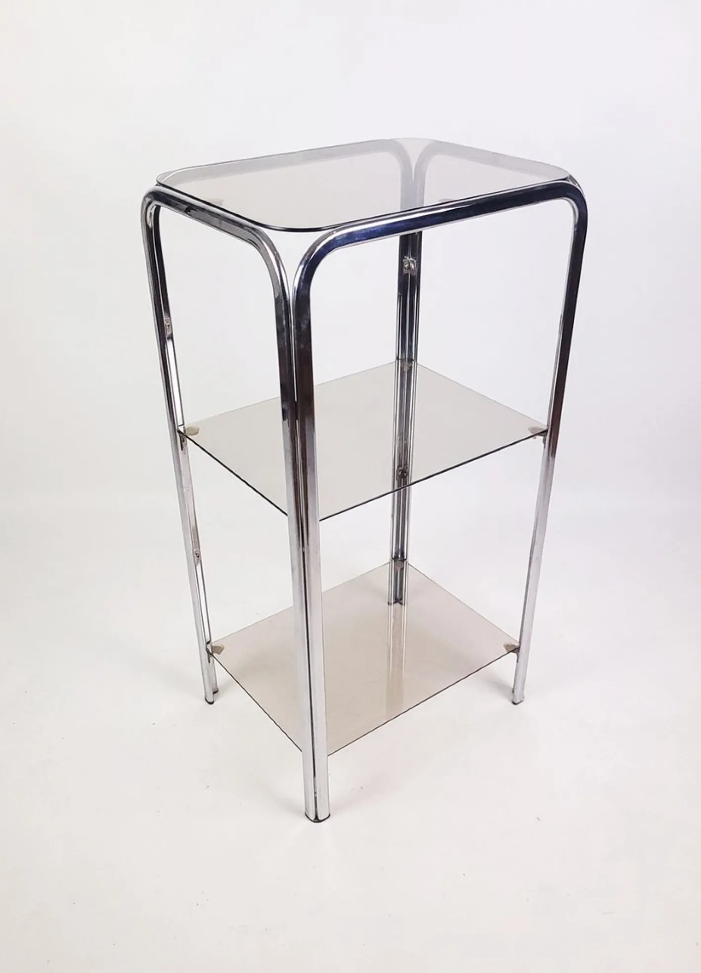 Vintage Regalsystem aus Chrom mit Glasböden, 1970er