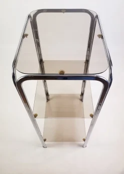Vintage Regalsystem aus Chrom mit Glasböden, 1970er