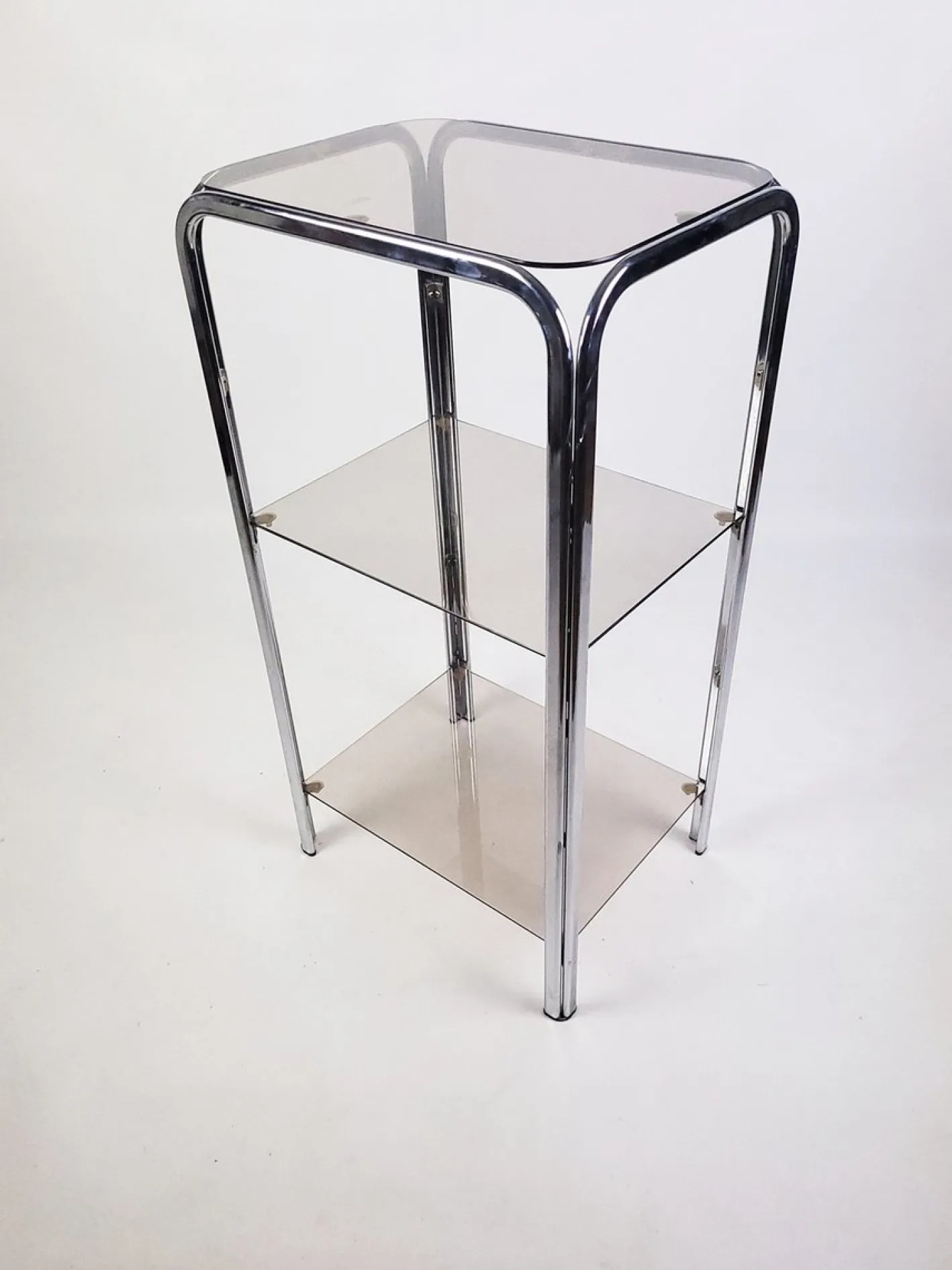 Vintage Regalsystem aus Chrom mit Glasböden, 1970er