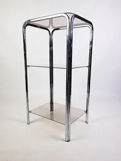 Vintage Regalsystem aus Chrom mit Glasböden, 1970er