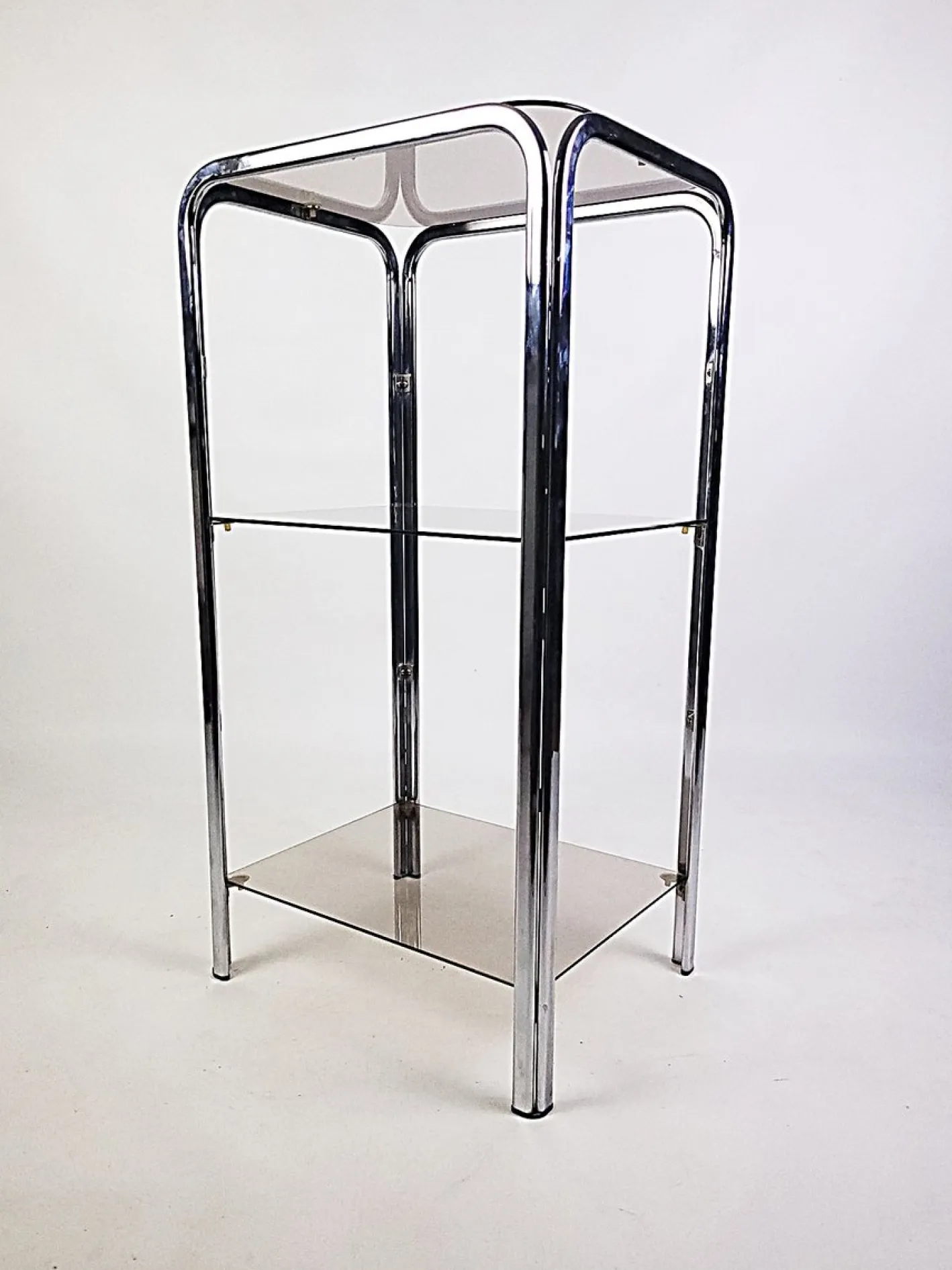 Vintage Regalsystem aus Chrom mit Glasböden, 1970er