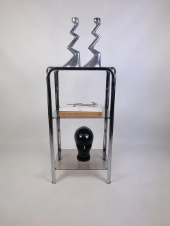 Vintage Regalsystem aus Chrom mit Glasböden, 1970er