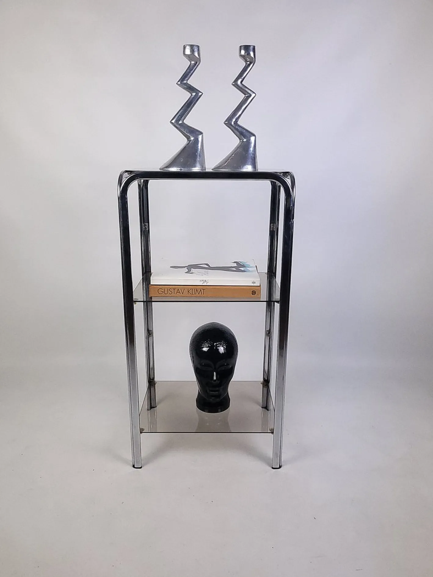 Vintage Regalsystem aus Chrom mit Glasböden, 1970er