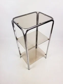 Vintage Regalsystem aus Chrom mit Glasböden, 1970er