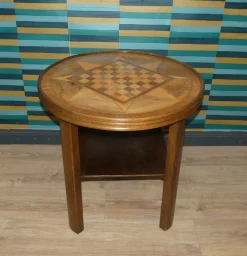 Vintage Schachbrett Tisch mit Ablage und Glasplatte, 1950er