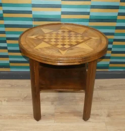 Vintage Schachbrett Tisch mit Ablage und Glasplatte, 1950er
