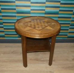 Vintage Schachbrett Tisch mit Ablage und Glasplatte, 1950er