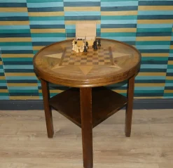 Vintage Schachbrett Tisch mit Ablage und Glasplatte, 1950er
