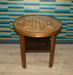 Vintage Schachbrett Tisch mit Ablage und Glasplatte, 1950er