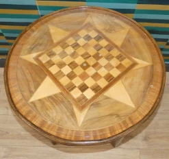 Vintage Schachbrett Tisch mit Ablage und Glasplatte, 1950er