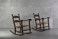 Vintage Schaukelstühle mit Sitz aus Stroh, 1950er, 2er Set