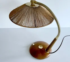 Vintage Schreibtischlampe aus Sisal & Holz von Temde, 1960er