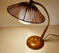 Vintage Schreibtischlampe aus Sisal & Holz von Temde, 1960er