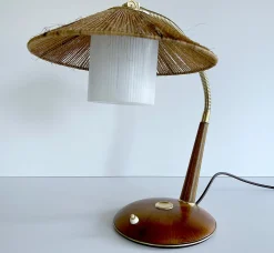 Vintage Schreibtischlampe aus Sisal & Holz von Temde, 1960er