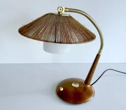 Vintage Schreibtischlampe aus Sisal & Holz von Temde, 1960er