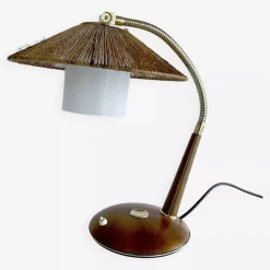Vintage Schreibtischlampe aus Sisal & Holz von Temde, 1960er