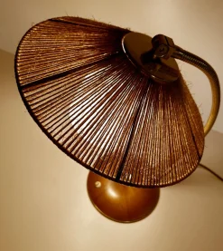 Vintage Schreibtischlampe aus Sisal & Holz von Temde, 1960er