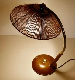 Vintage Schreibtischlampe aus Sisal & Holz von Temde, 1960er