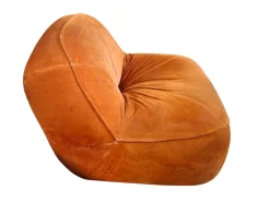 Vintage 3-Seater Sofa and Armchair in Orange Velvet, 1970s, Set of 2