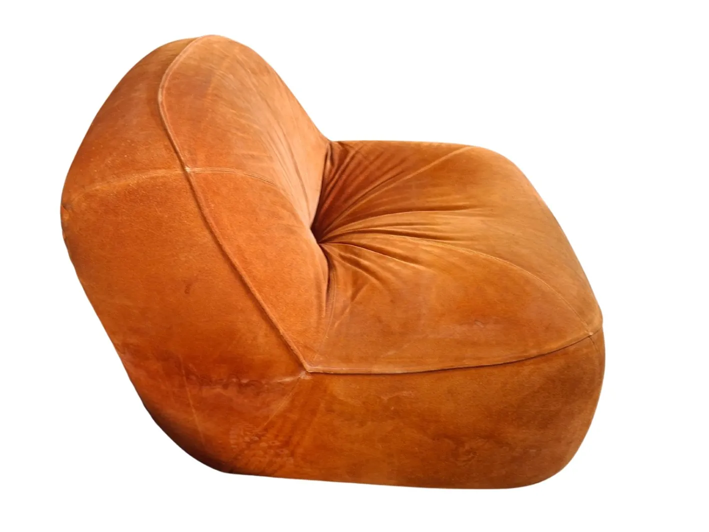 Vintage 3-Seater Sofa and Armchair in Orange Velvet, 1970s, Set of 2