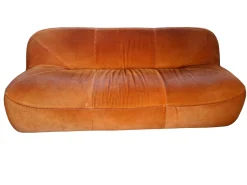 Vintage 3-Seater Sofa and Armchair in Orange Velvet, 1970s, Set of 2
