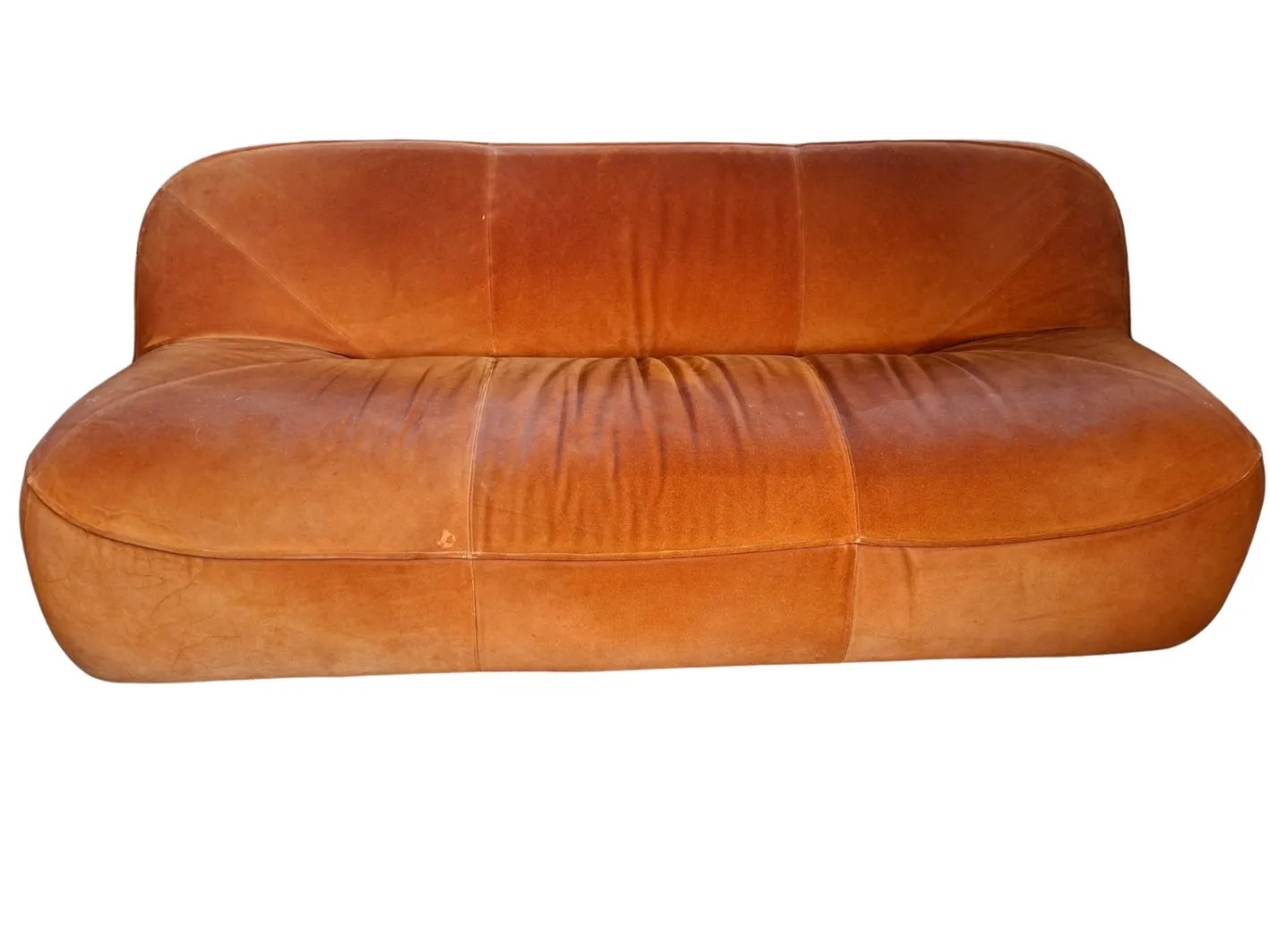 Vintage 3-Seater Sofa and Armchair in Orange Velvet, 1970s, Set of 2